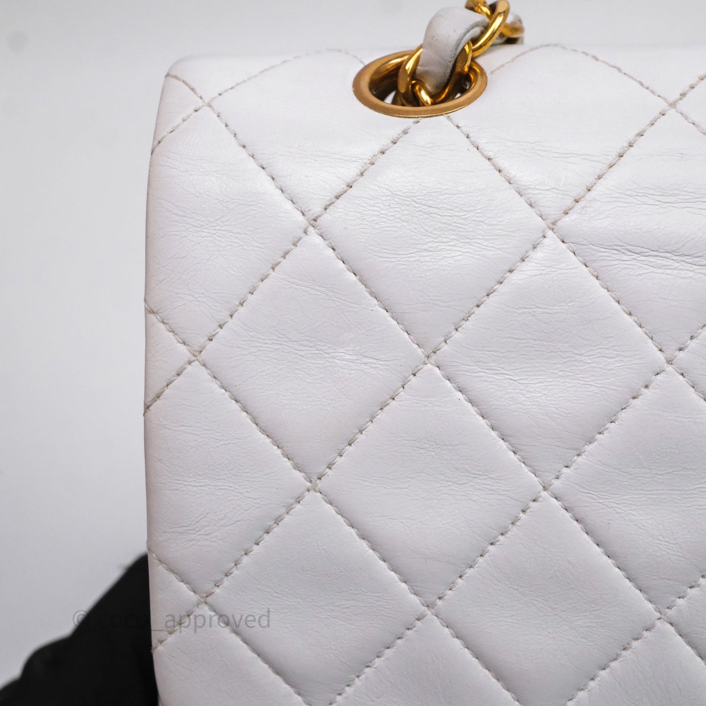Chanel Classic Vintage Double Flap M/L White Lambskin 24K Gold Hardware