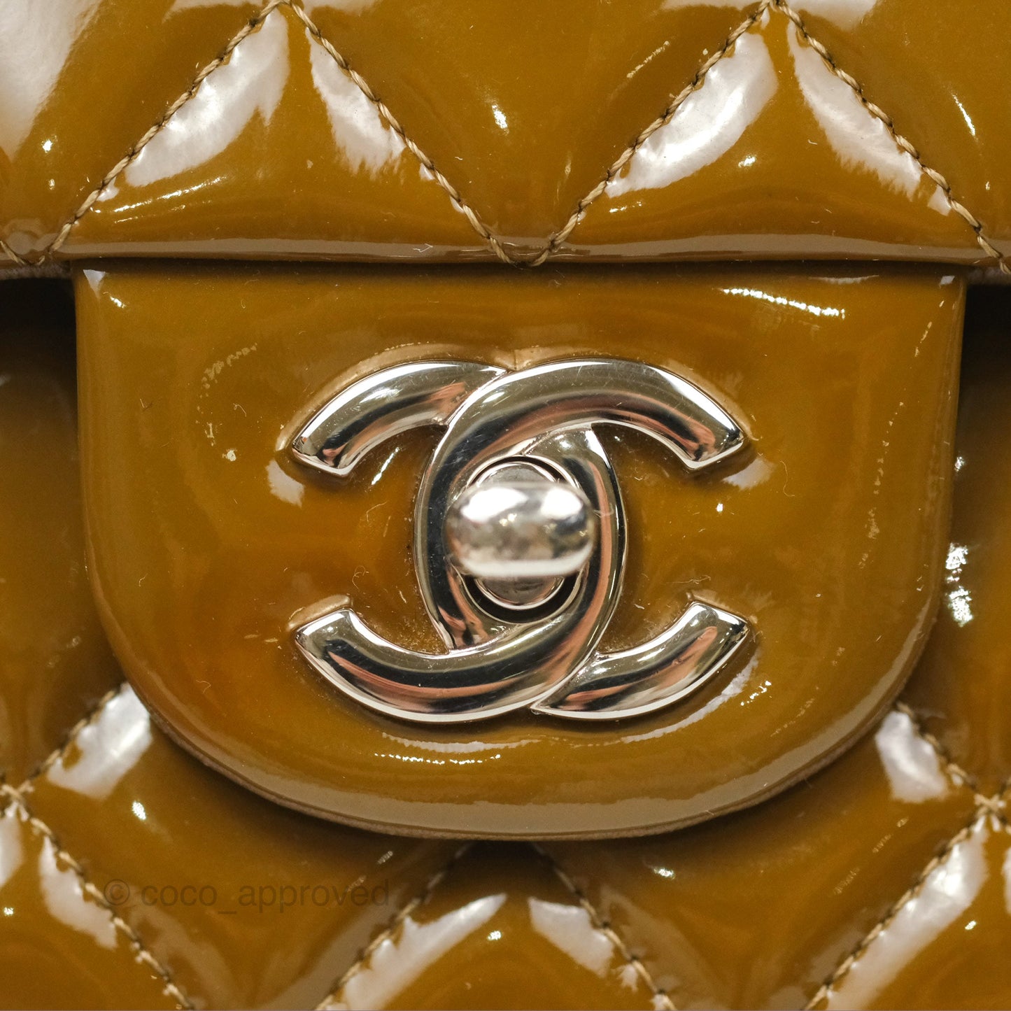 Chanel Classic M/L Medium Flap Quilted Brown Patent Silver Hardware