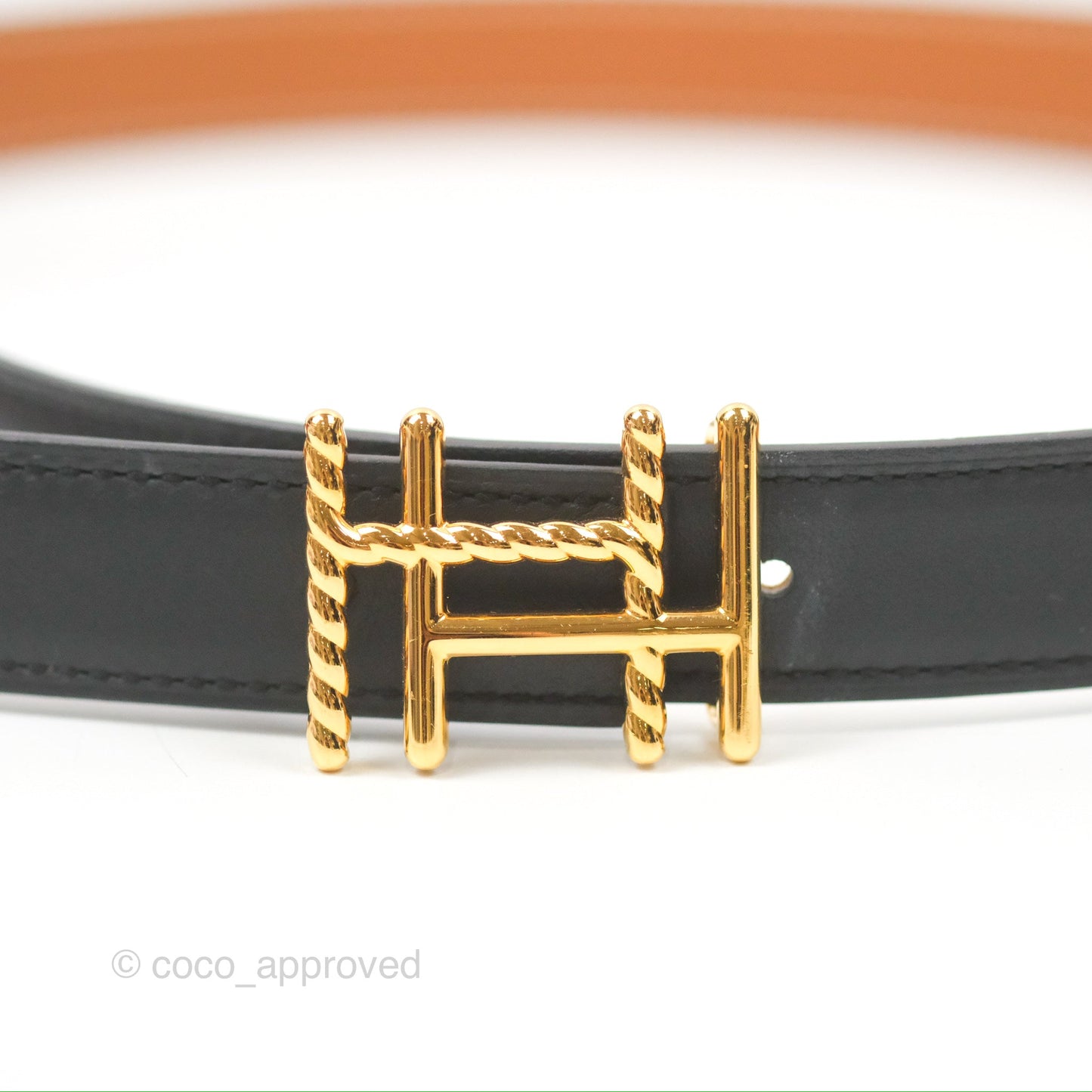 Hermès H au Carre Twist Belt Buckle & Reversible Gold Epsom/Black Swift 24 mm