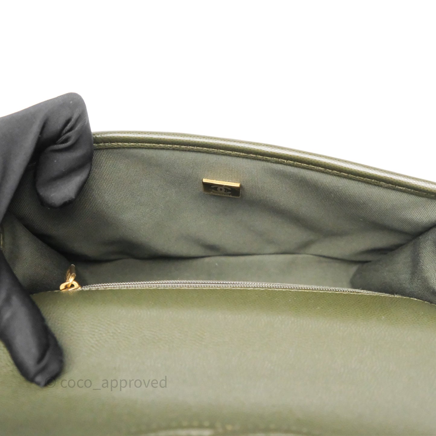 Chanel School Memory Top Handle Flap Army Green Caviar Aged Gold Hardware
