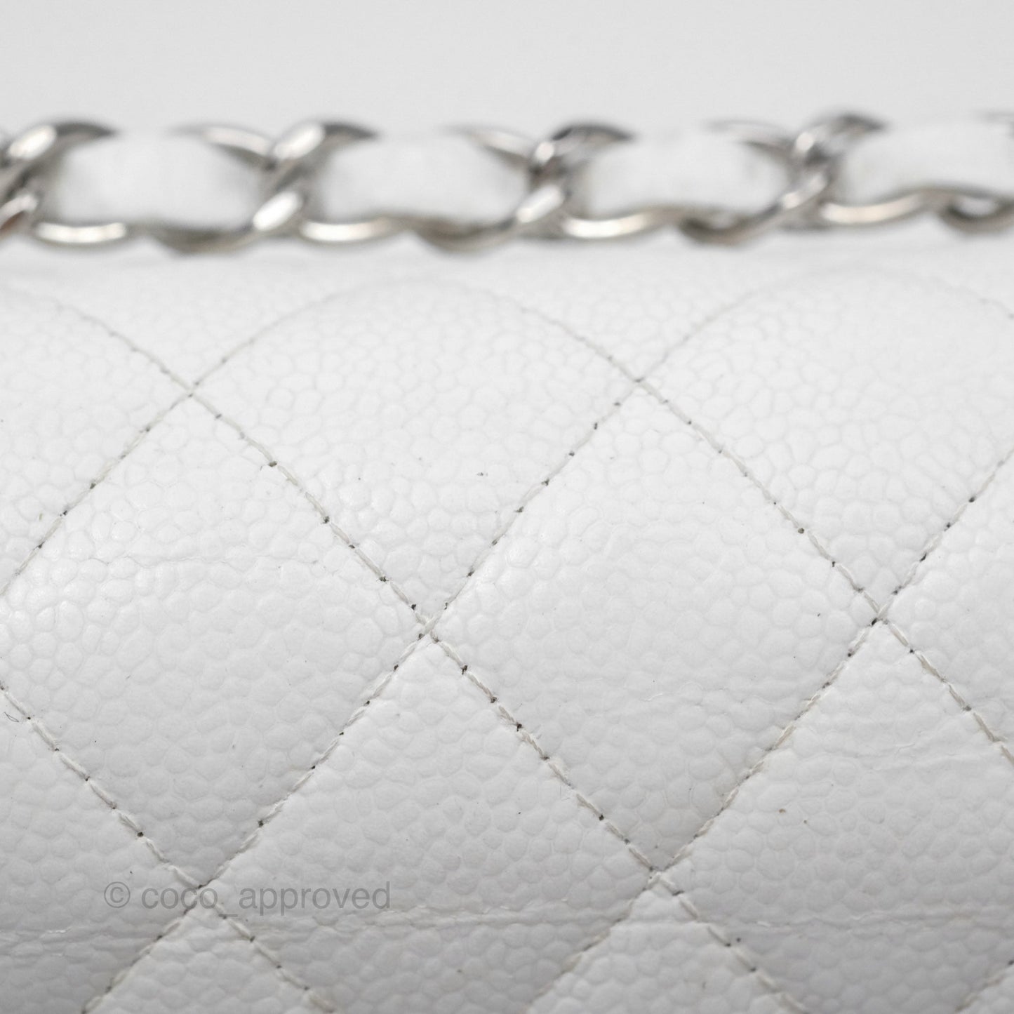 Chanel Classic M/L Medium Double Flap White Caviar Silver Hardware
