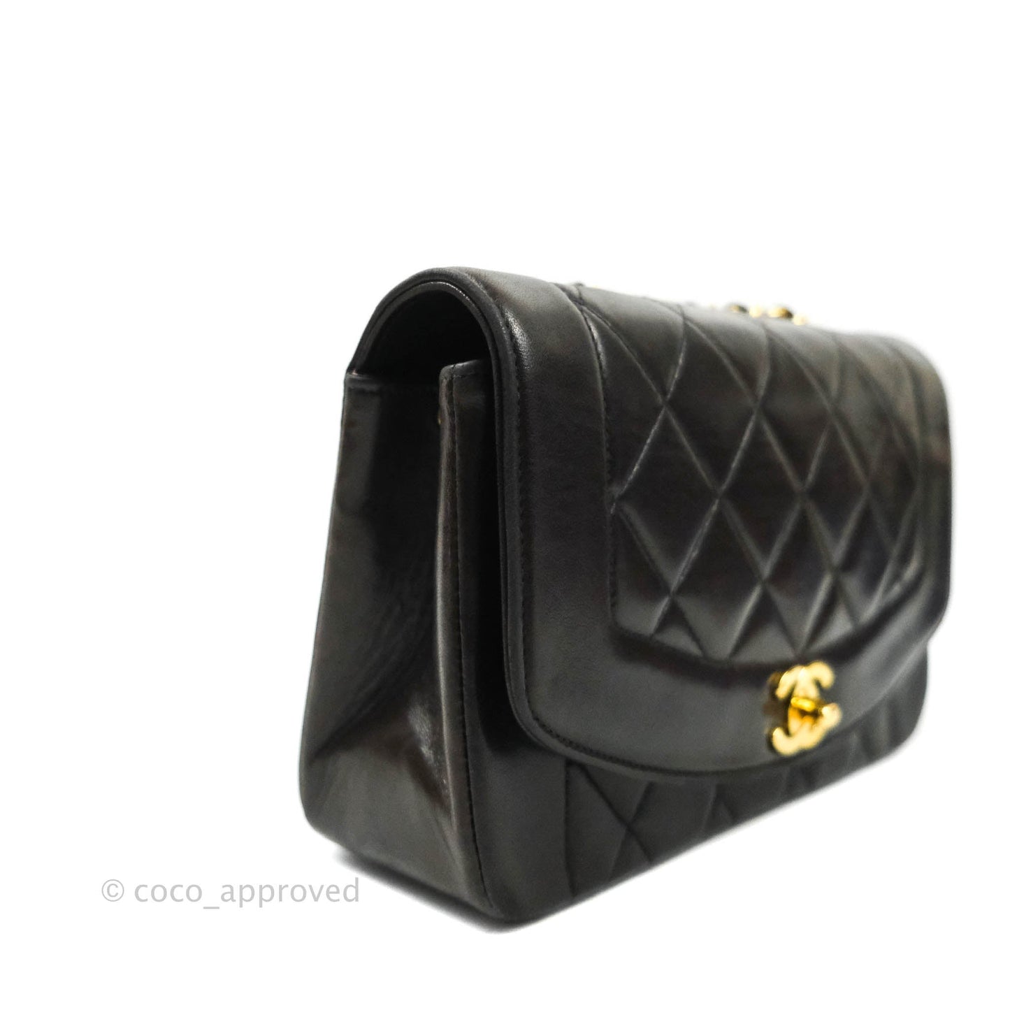 Chanel Vintage Classic Small Diana Flap Bag Black Lambskin 24K Gold Hardware