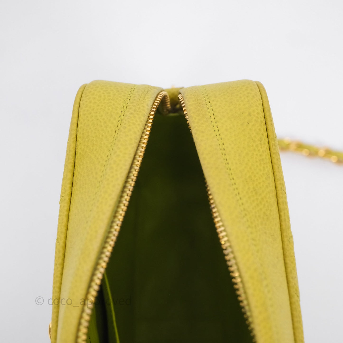 Chanel Vintage Quilted Camera Bag Green Yellow Caviar Gold Hardware