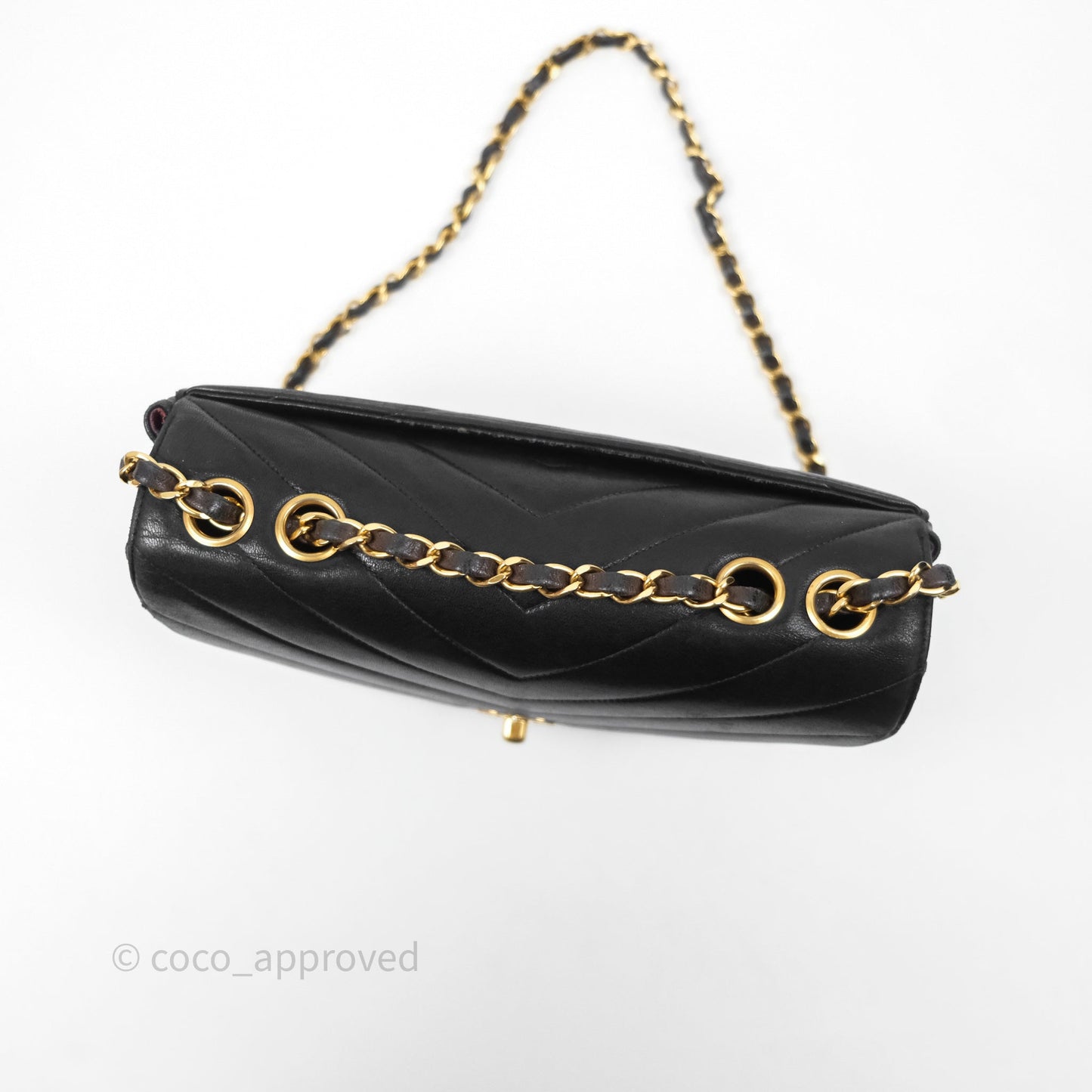 Chanel Vintage Chevron Envelope Flap Bag Black Lambskin 24K Gold Hardware