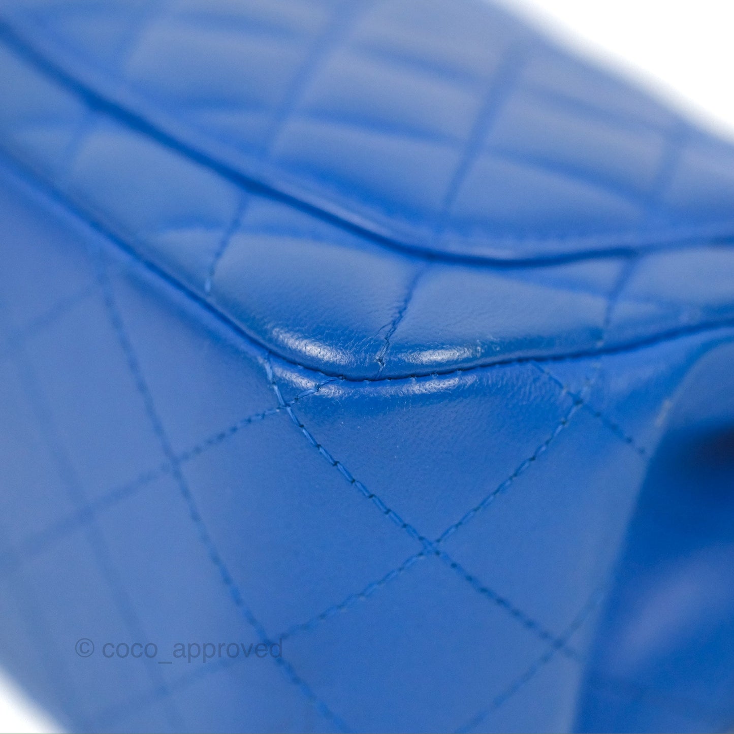 Chanel Quilted Mini Square Blue Lambskin Silver Hardware