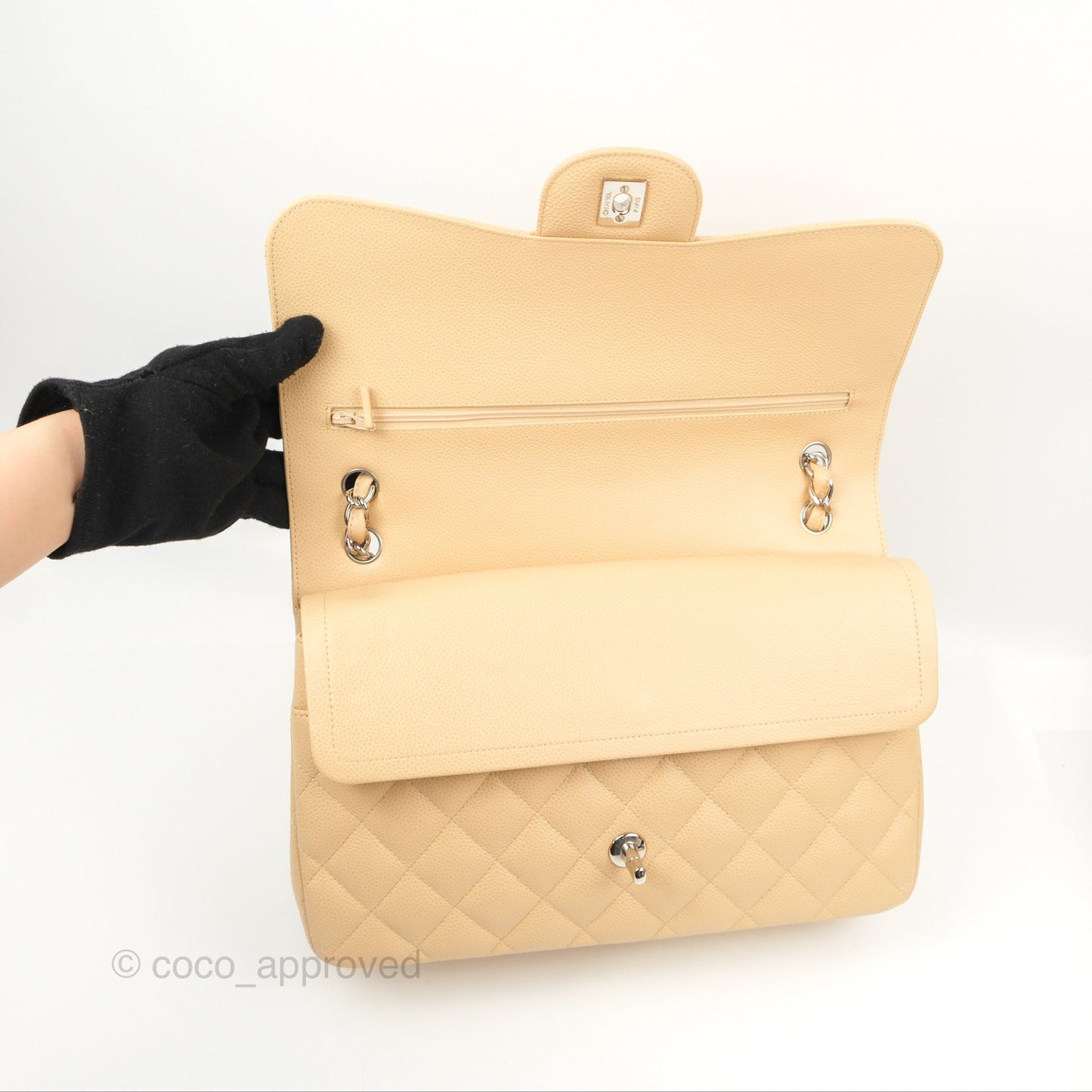 Chanel Jumbo Double Flap Beige Caviar Silver Hardware⁣⁣
