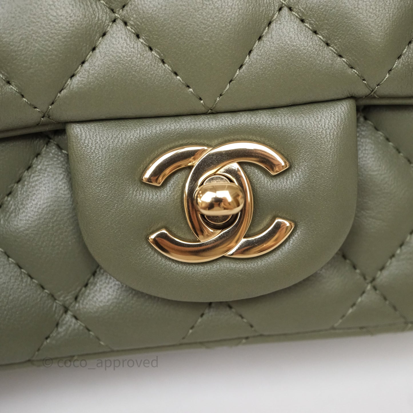 Chanel Quilted Mini Square Olive Green Lambskin Gold Hardware