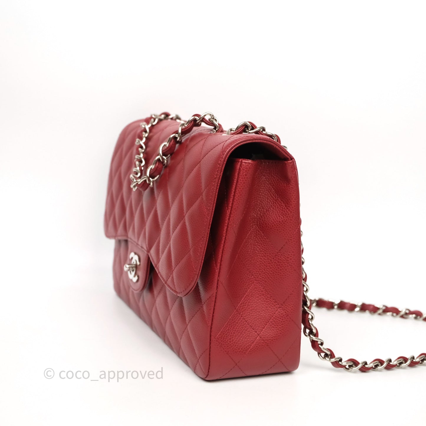 Chanel Jumbo Single Flap Dark Red Caviar Silver Hardware⁣⁣