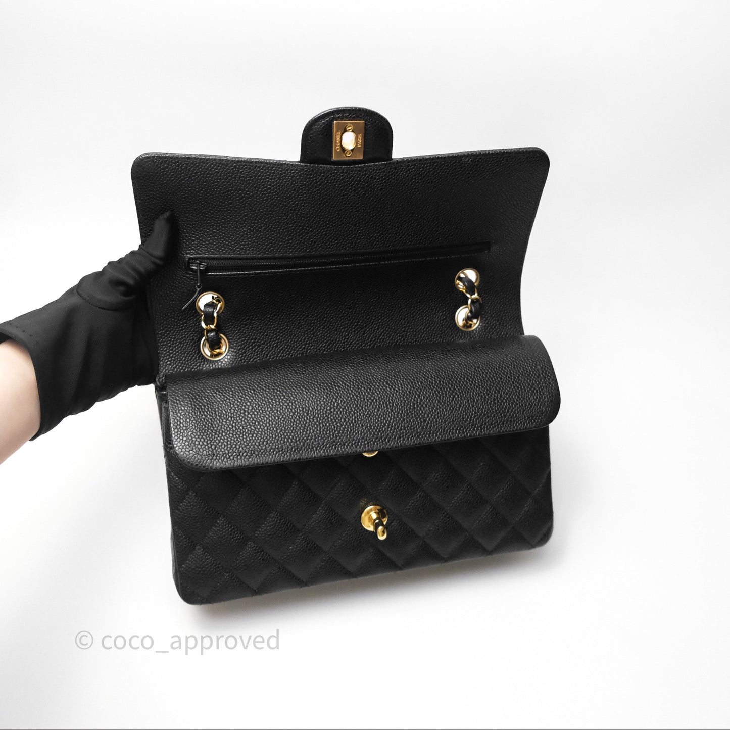 Chanel M/L Medium Classic Flap Quilted Black Caviar Gold Hardware