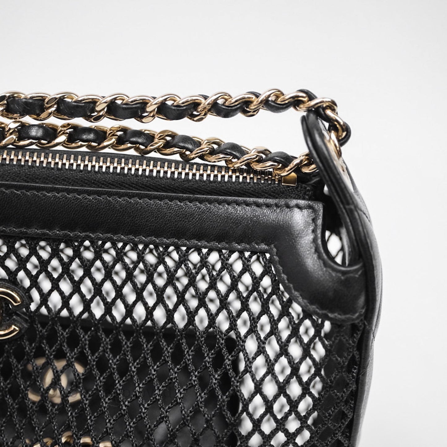 Chanel Mesh Clutch With Chain Black Shiny Lambskin Gold Hardware