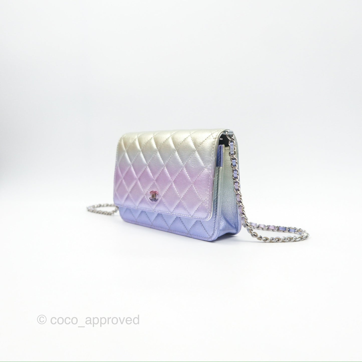 Chanel Classic Quilted Wallet on Chain WOC Iridescent Rainbow Calfskin 21K