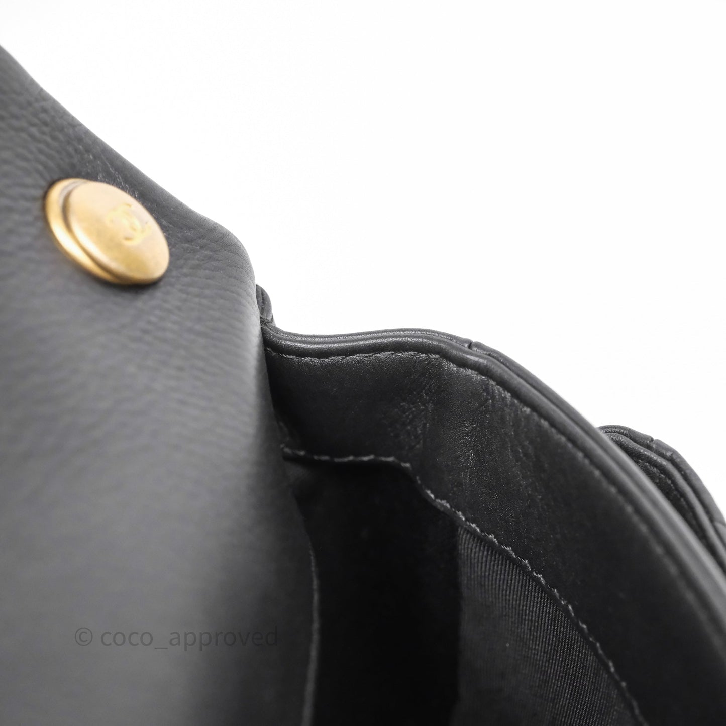 Chanel Quilted Handle Flap Bag Black Calfskin Aged Gold Hardware