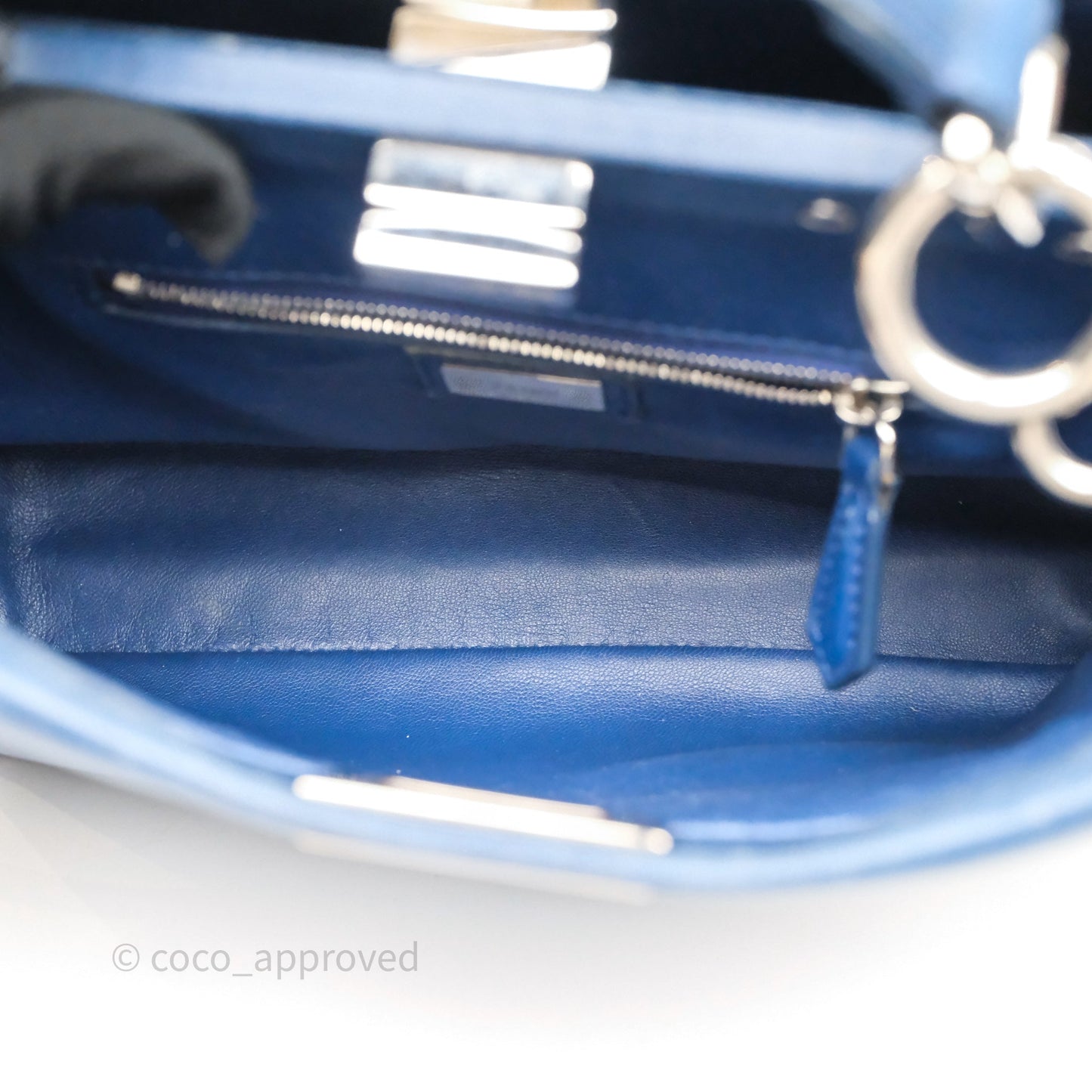 Fendi Nappa Mini Peekaboo Bag Blue Silver Hardware