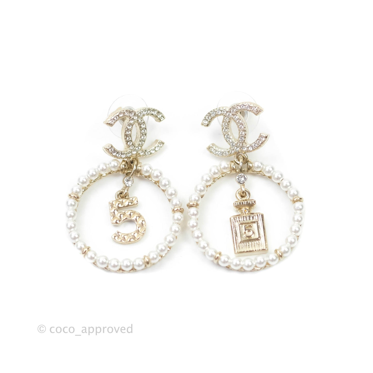 Chanel CC Crystal Pearl Ring No 5 Drop Earrings