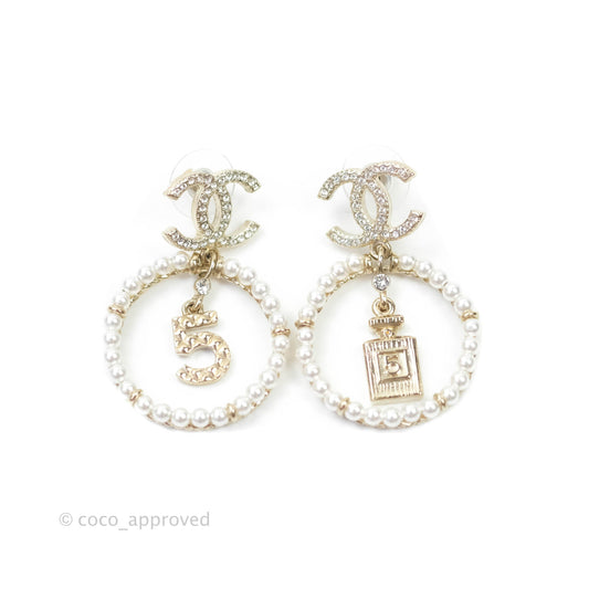 Chanel CC Crystal Pearl Ring No 5 Drop Earrings