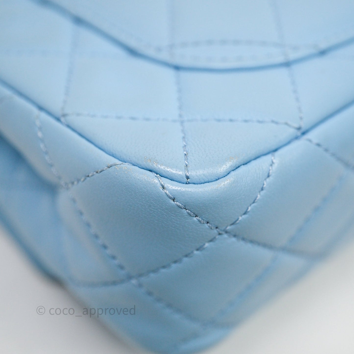 Chanel Mini Rectangular Pearl Crush Quilted Blue Lambskin Aged Gold Hardware