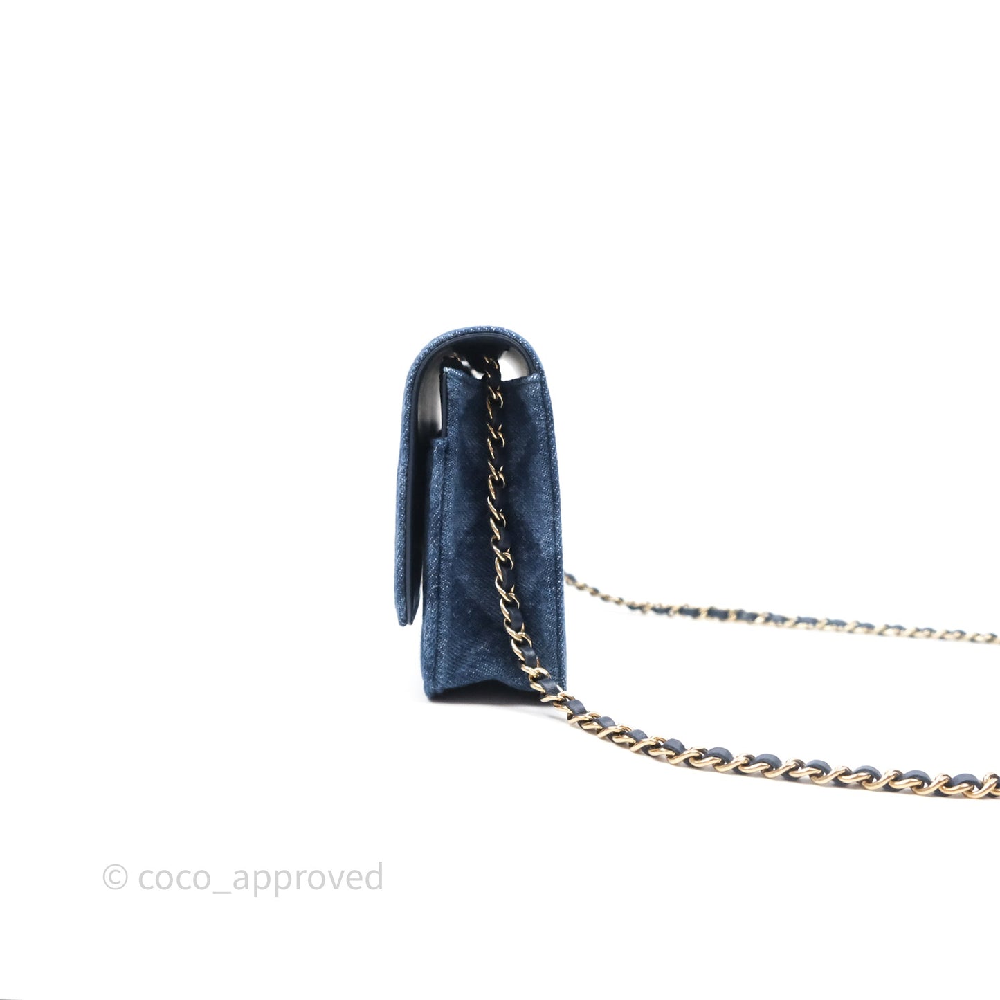 Chanel Quilted Classic Wallet on Chain WOC Denim Gold Hardware