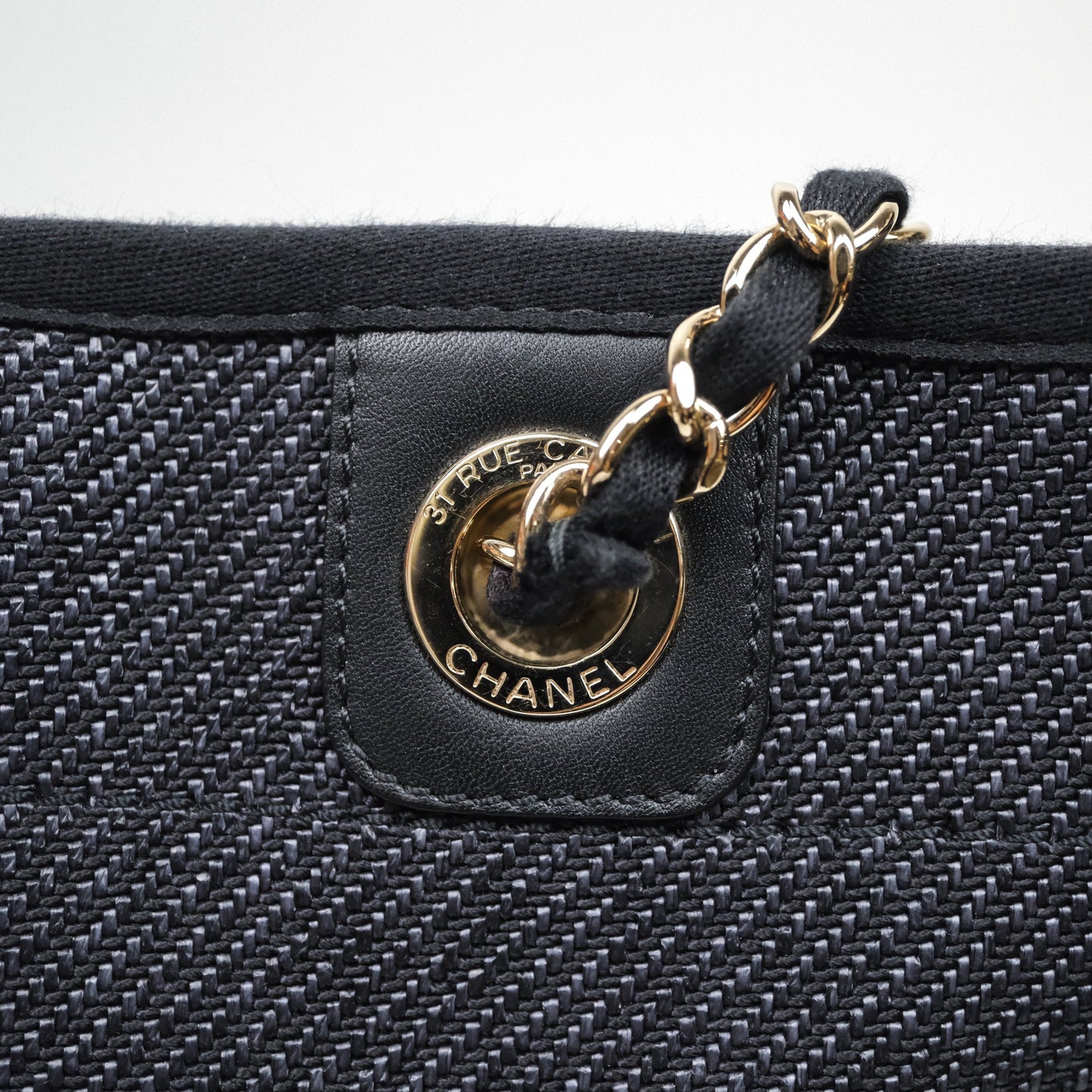 Chanel Medium Deauville Navy Canvas Gold Hardware