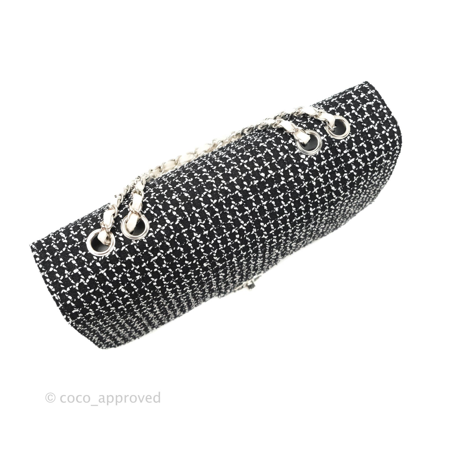 Chanel Classic Single Flap Bag Black/White Tweed Silver Hardware