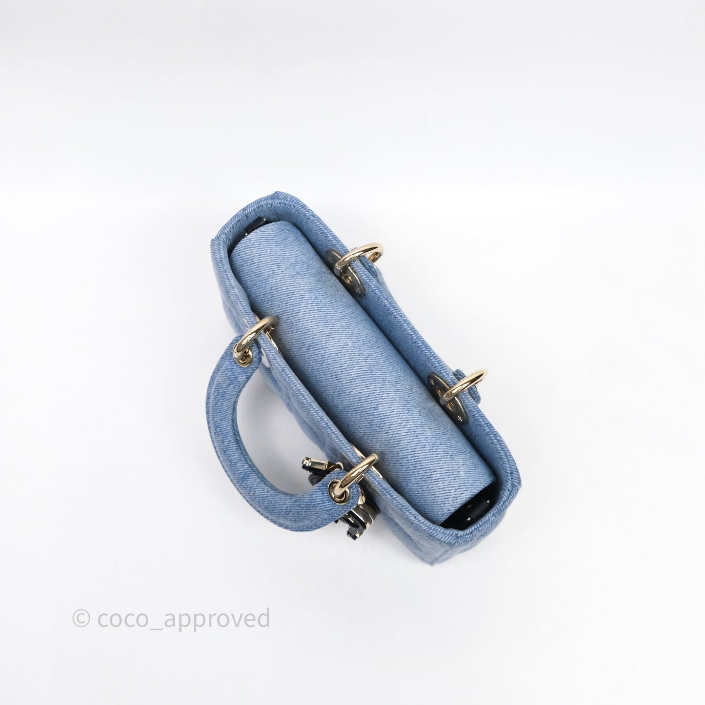 Christian Dior Small Lady D-Joy Bag Washed Blue Denim Cannage Gold Hardware