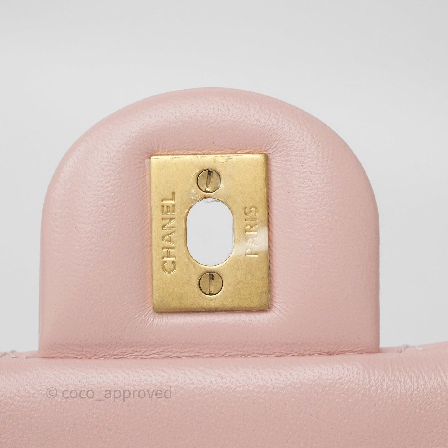 Chanel Pearl Crush Mini Square Quilted Light Pink Lambskin Aged Gold Hardware
