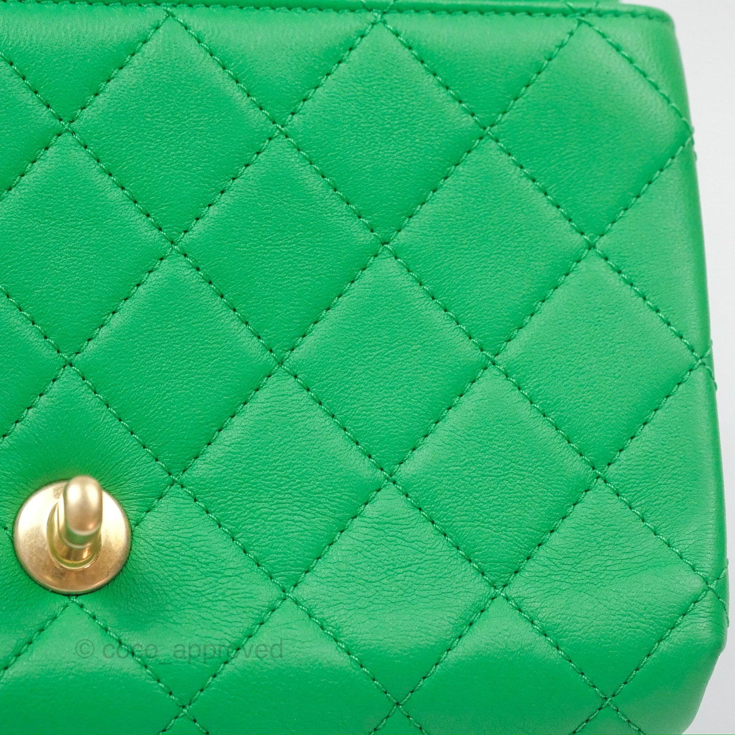 Chanel CC Quilted Flap Bag With Top Handle Green Calfskin Gold Hardware