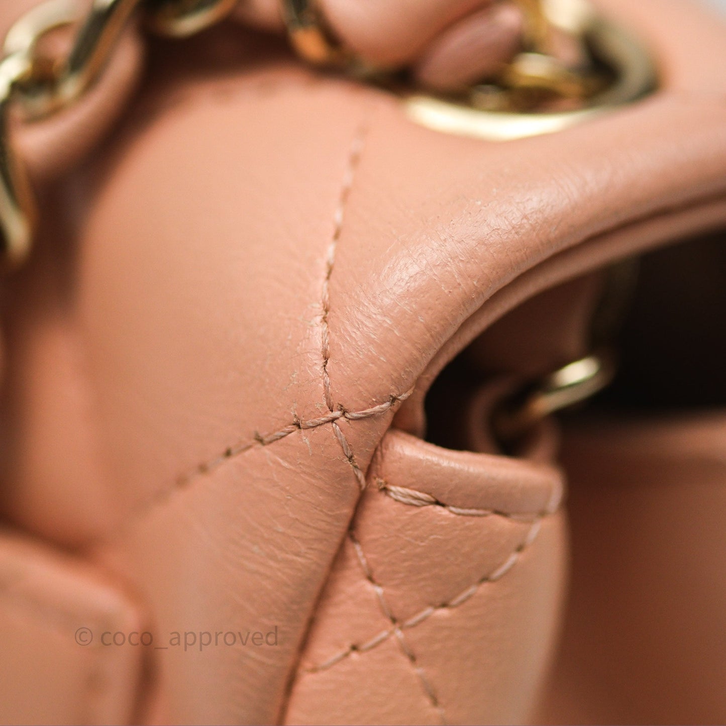Chanel Mini Square Flap Quilted Beige Pink Lambskin Gold Hardware