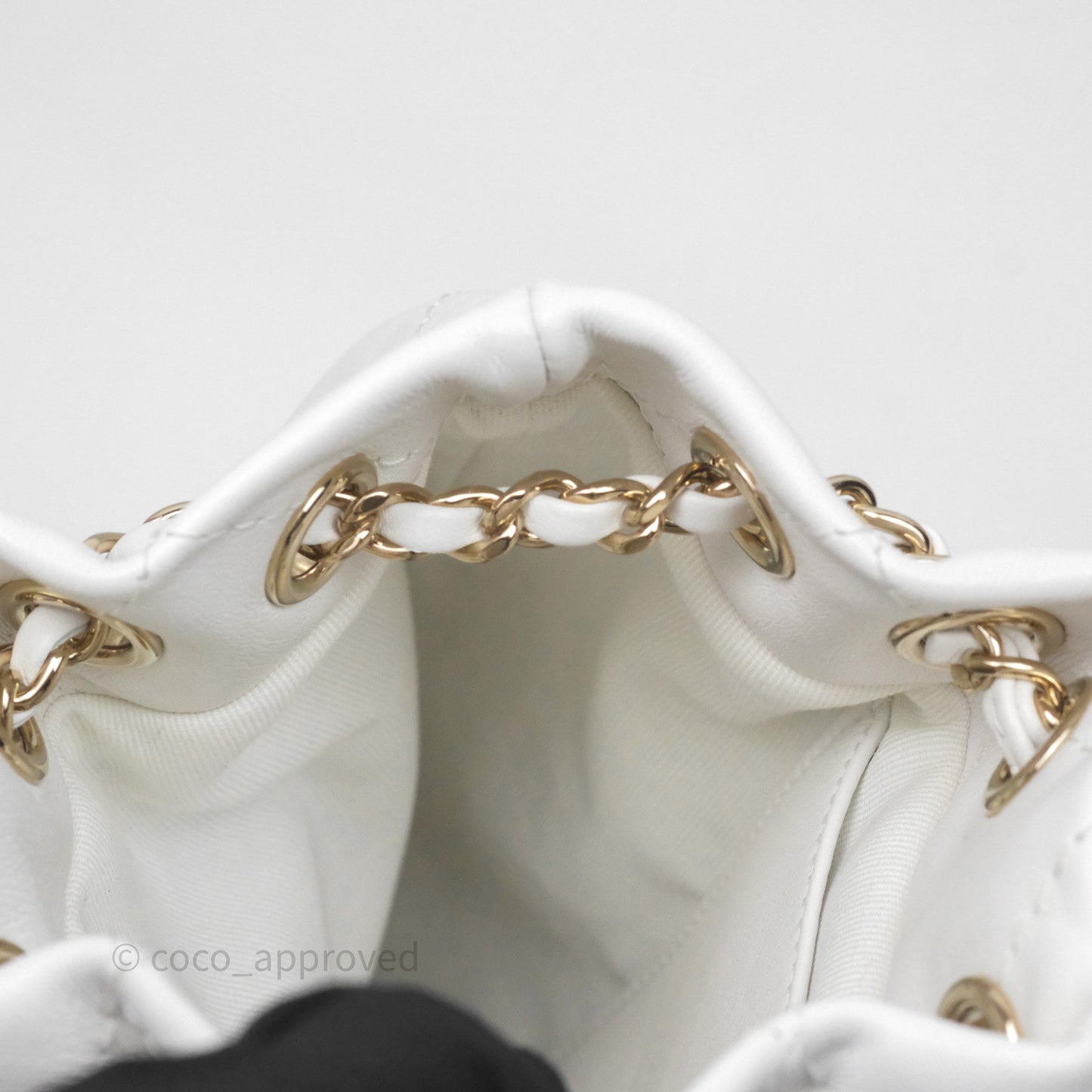 Chanel Quilted Drawstring Bucket Backpack White Calfskin Gold Hardware 24C