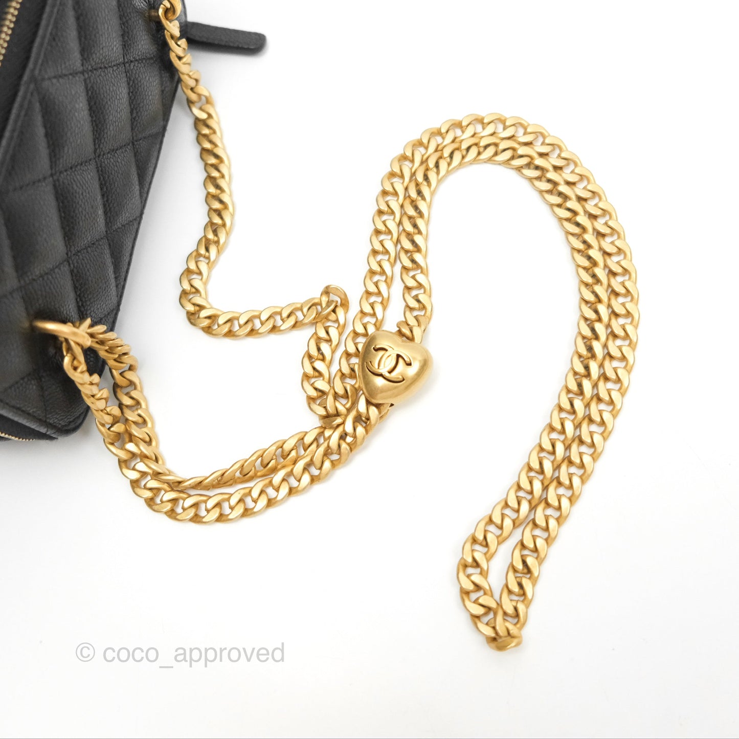 Chanel Vanity with Heart Adjustable Chain Black Caviar Aged Gold Hardware