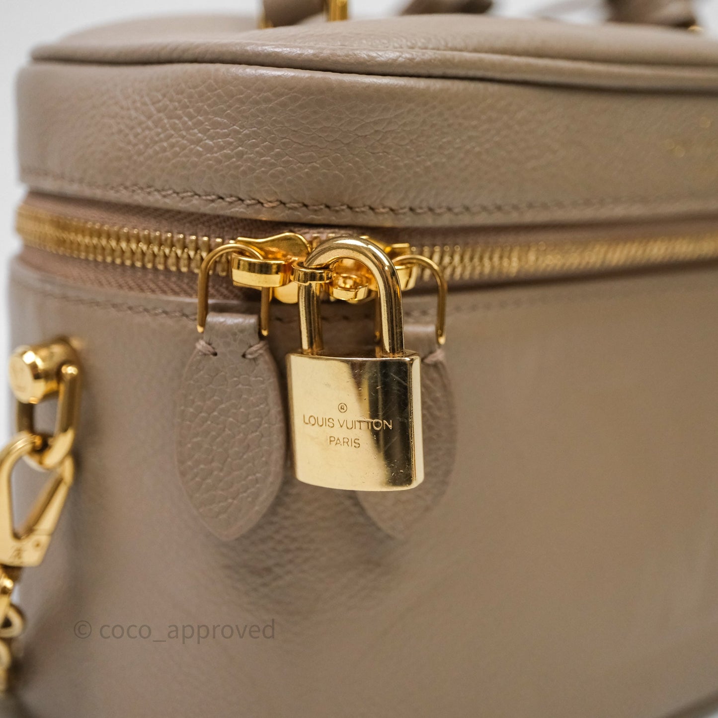 Louis Vuitton Monogram Empreinte Tourterelle Vanity PM Beige Gold Hardware