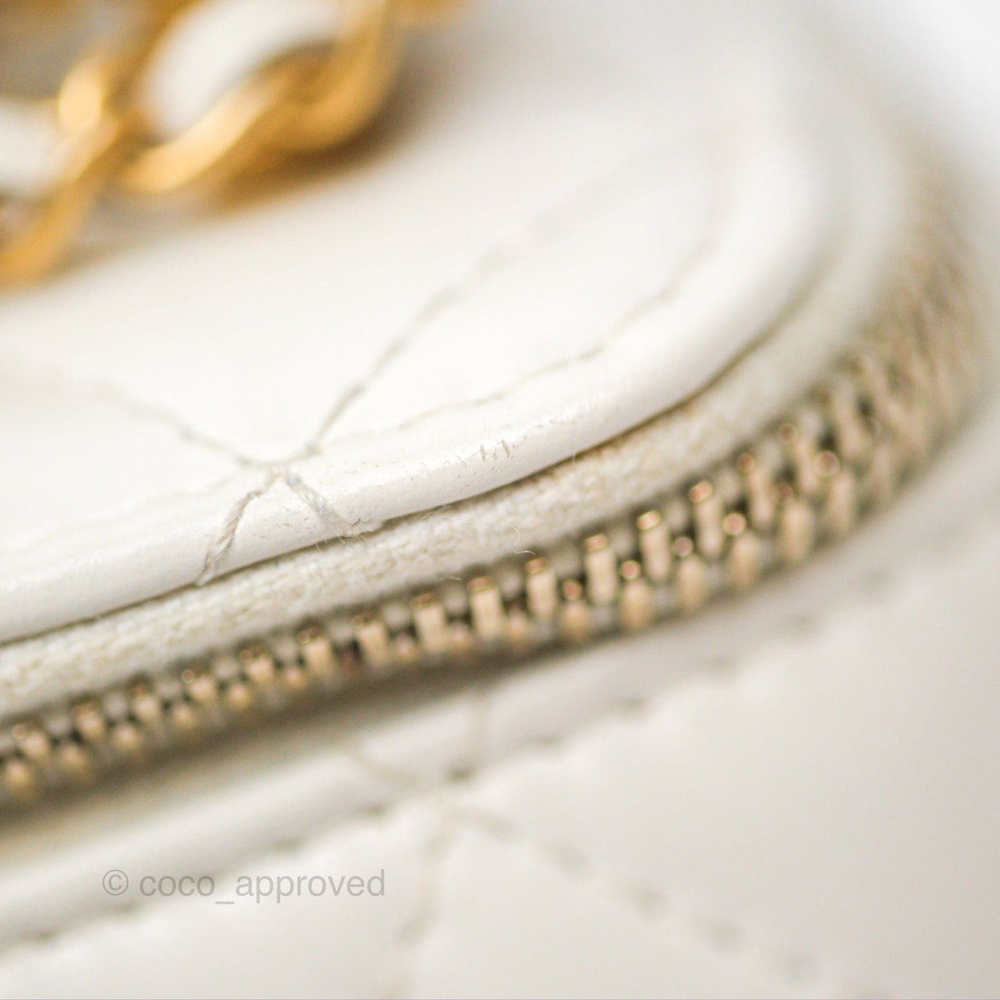 Chanel Quilted Mini Perfect Fit Vanity With Chain White Calfskin Aged Gold Hardware