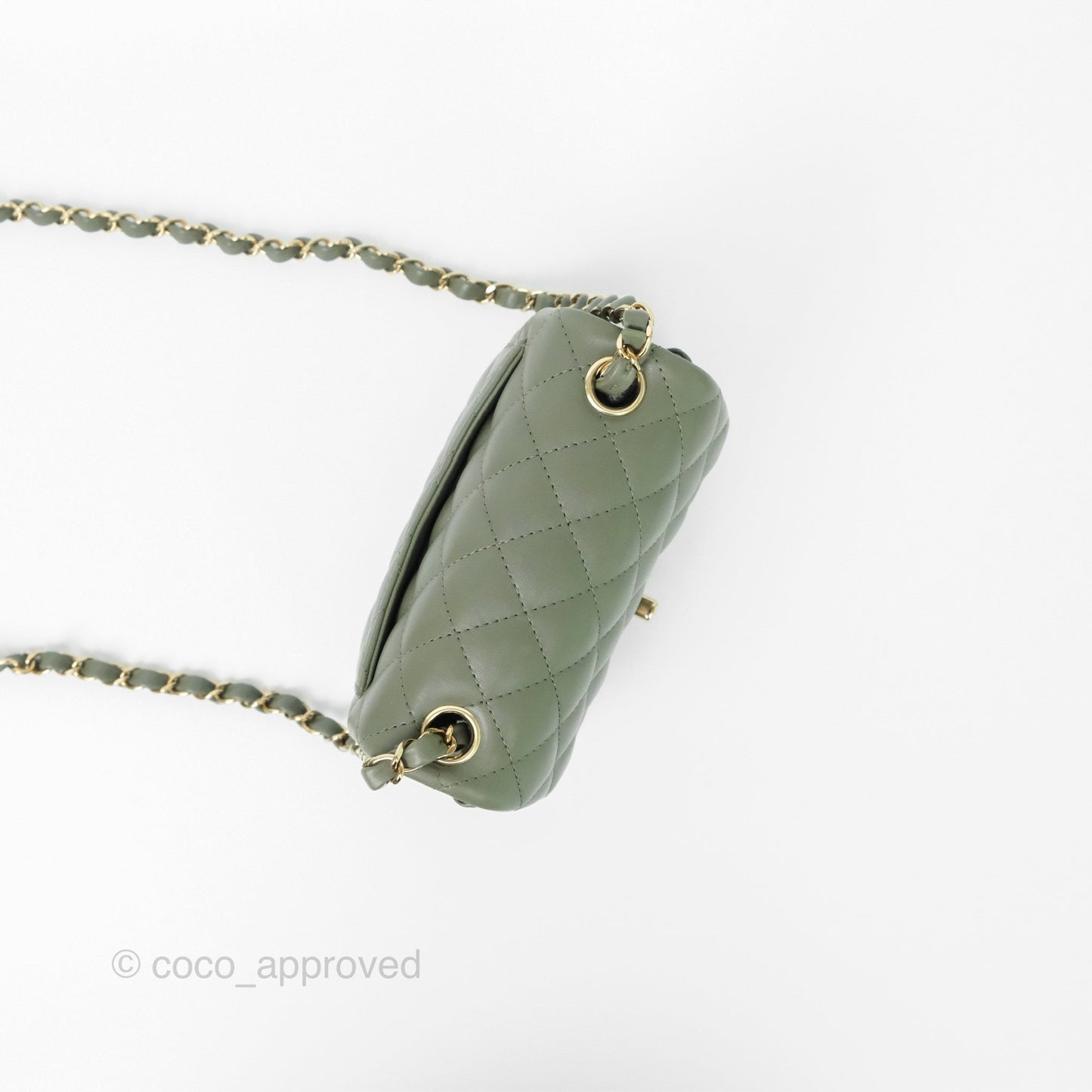 Chanel Mini Square Flap Quilted Olive Green Lambskin Gold Hardware