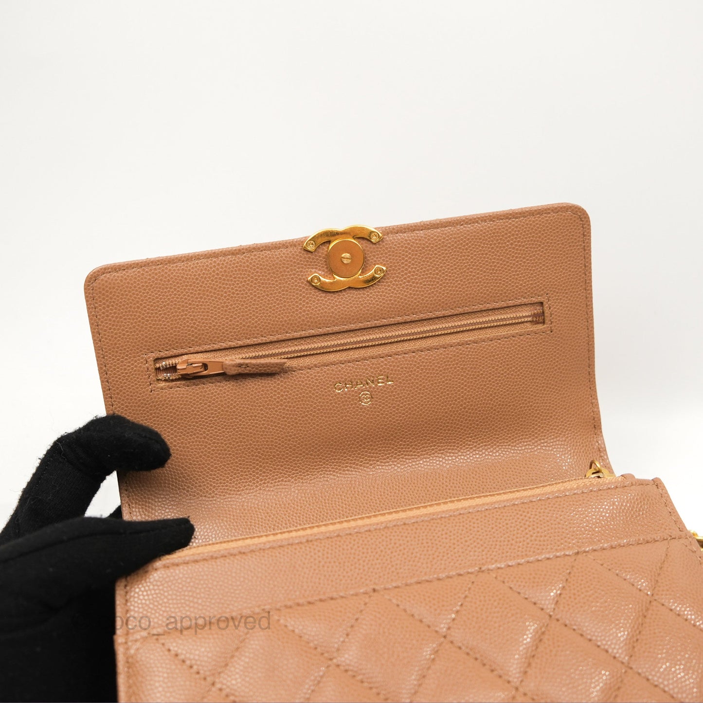 Chanel Coco First Wallet On Chain WOC Dark Beige Caviar Gold Hardware 22K