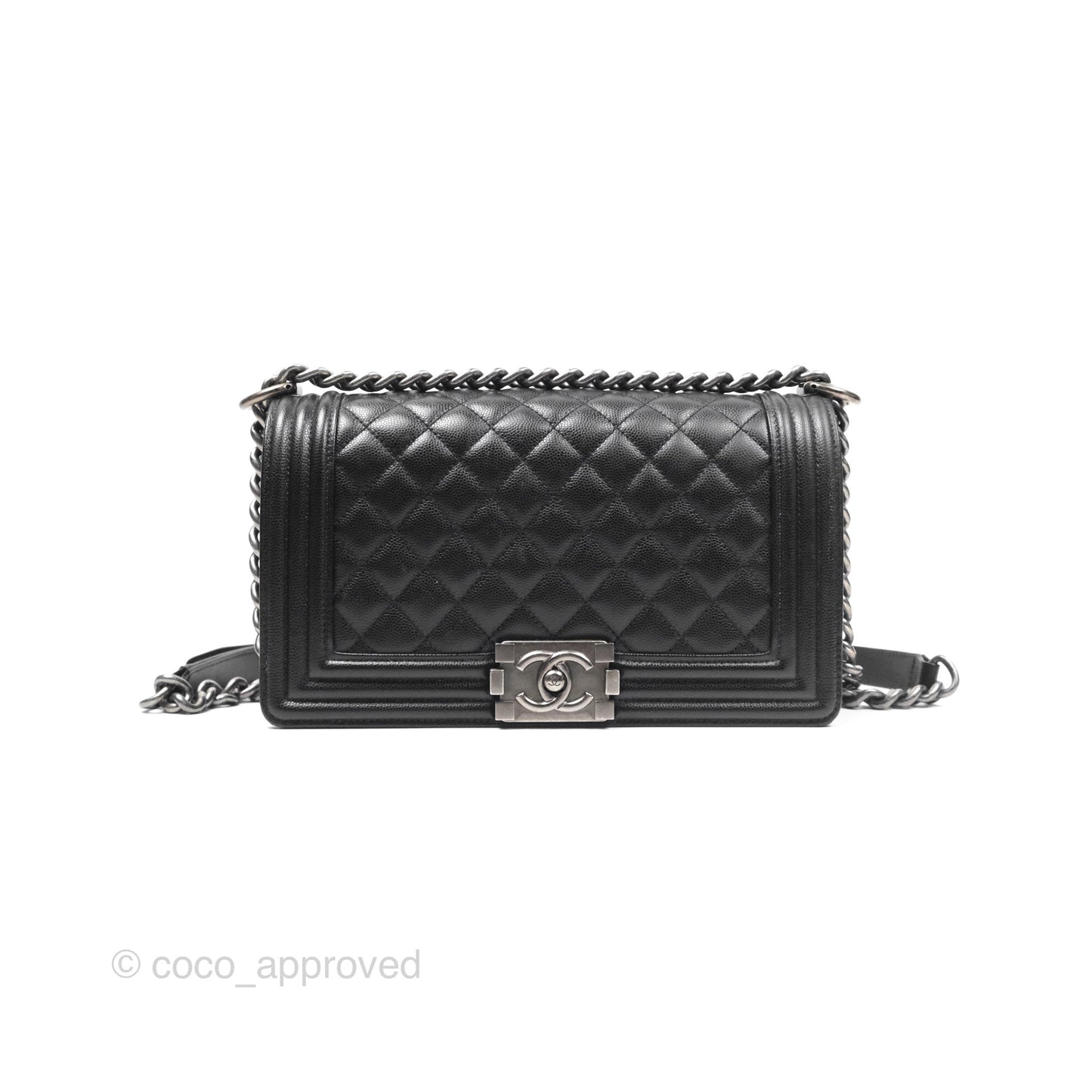 Chanel Medium Boy Quilted Black Caviar Ruthenium Hardware