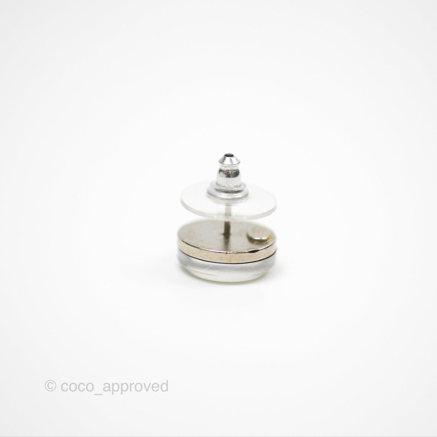Chanel CC Resin Round Earrings White/ Silver Tone 05V