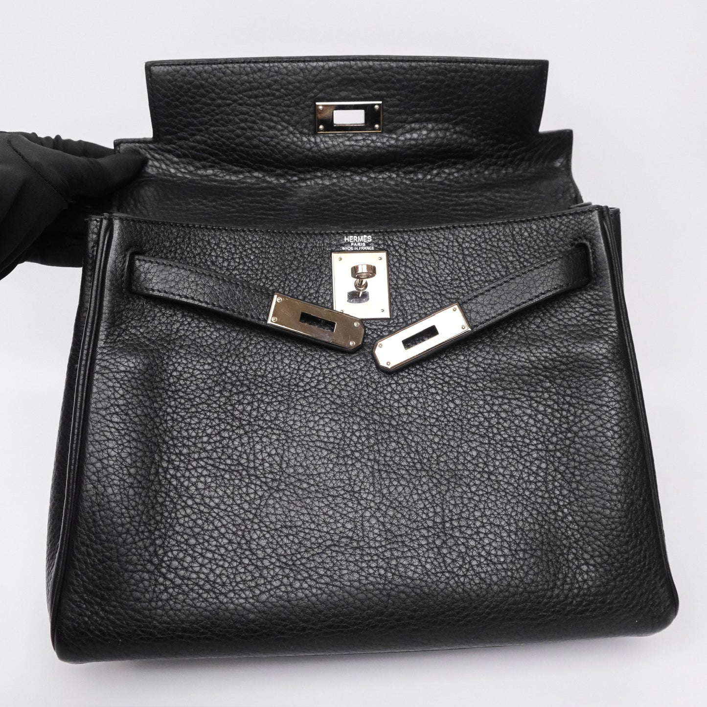 Hermès Kelly 28 Retourne Noir Black 89 Clemence Palladium Hardware