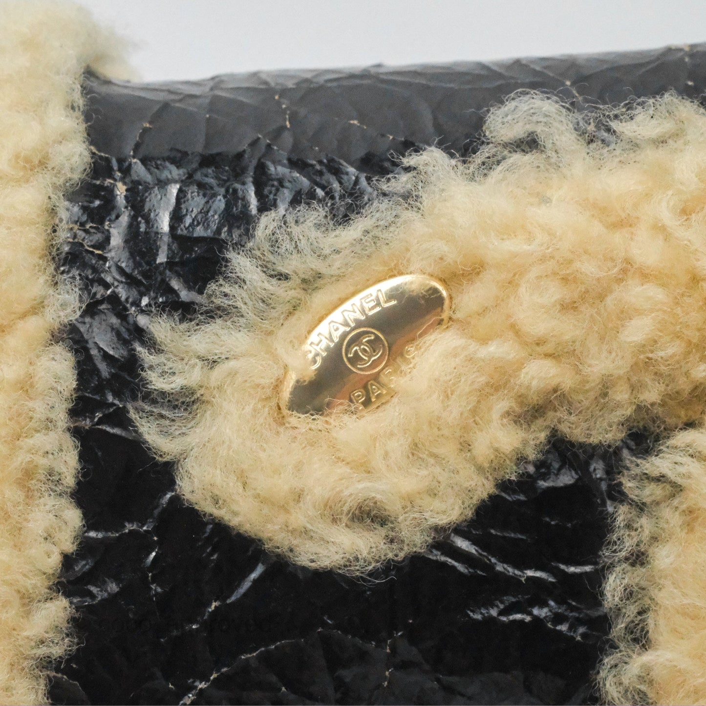 Chanel Mania CC Shearling Flap Bag Black Crumpled Glazed Sheepskin