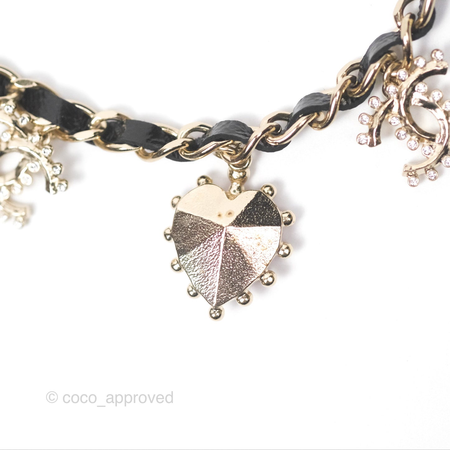 Chanel Crystal CC Resin Necklace Choker Lambskin Gold Hardware 21A