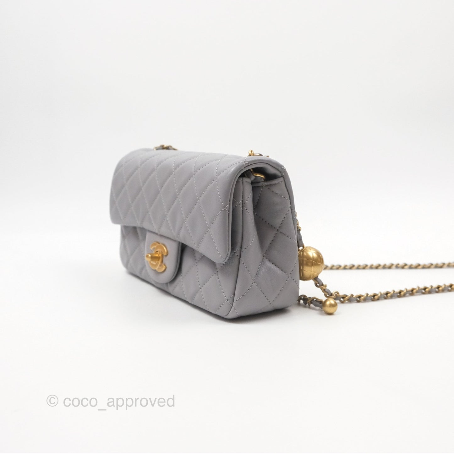 Chanel Mini Rectangular Pearl Crush Grey Lambskin Aged Gold Hardware