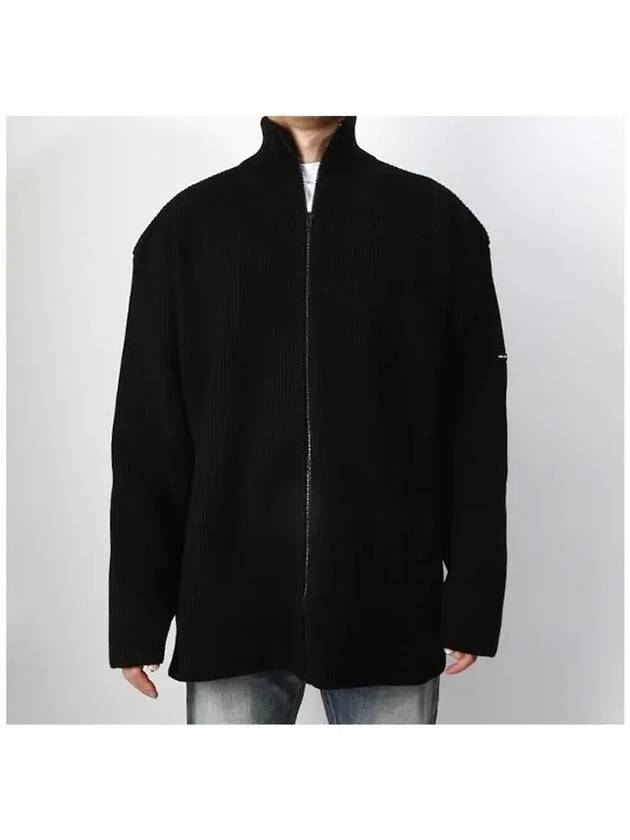Luxury Balenciaga Oversized Zip-Up Knit Top Black
