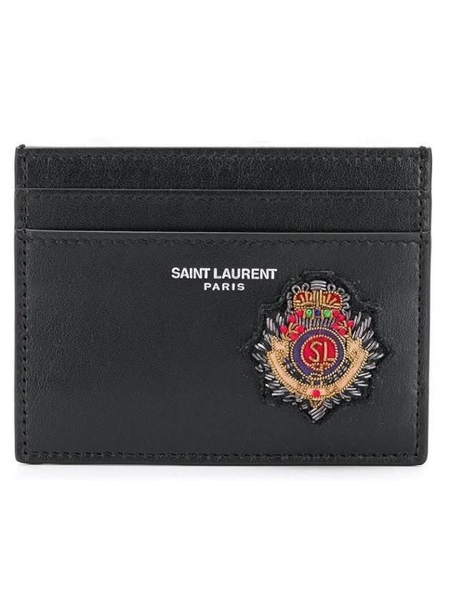 Luxury Saint Laurent Logo Patch Card Wallet Black