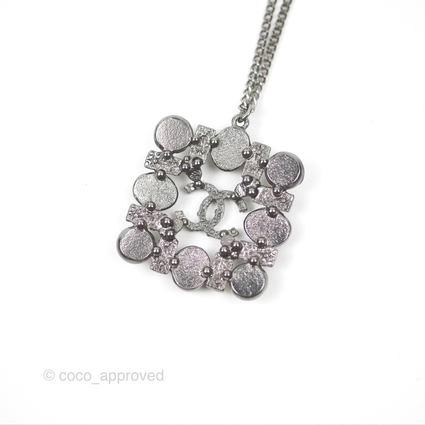 Chanel CC Square Pendant Necklace Gun Metal 14P