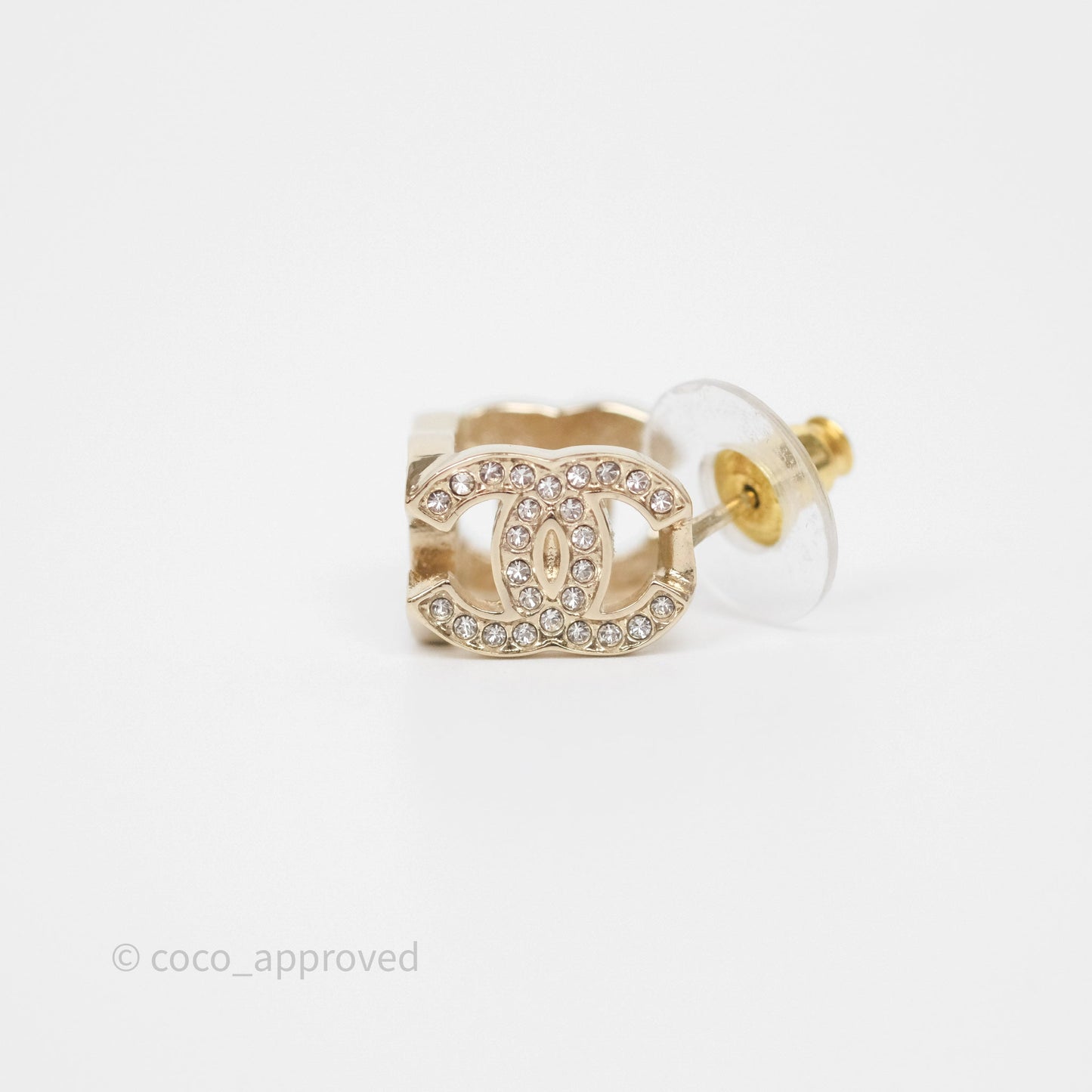 Chanel CC Crystals Square Earrings Gold Tone 23B