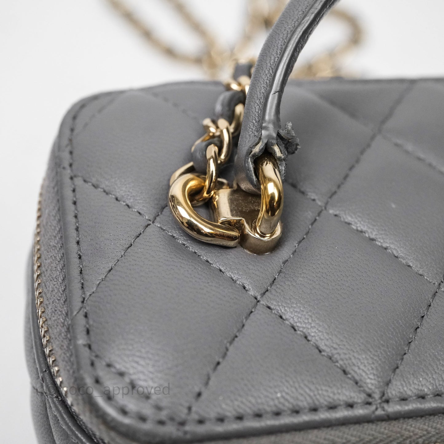 Chanel Vanity Rectangular Top Handle Grey Lambskin Gold Hardware