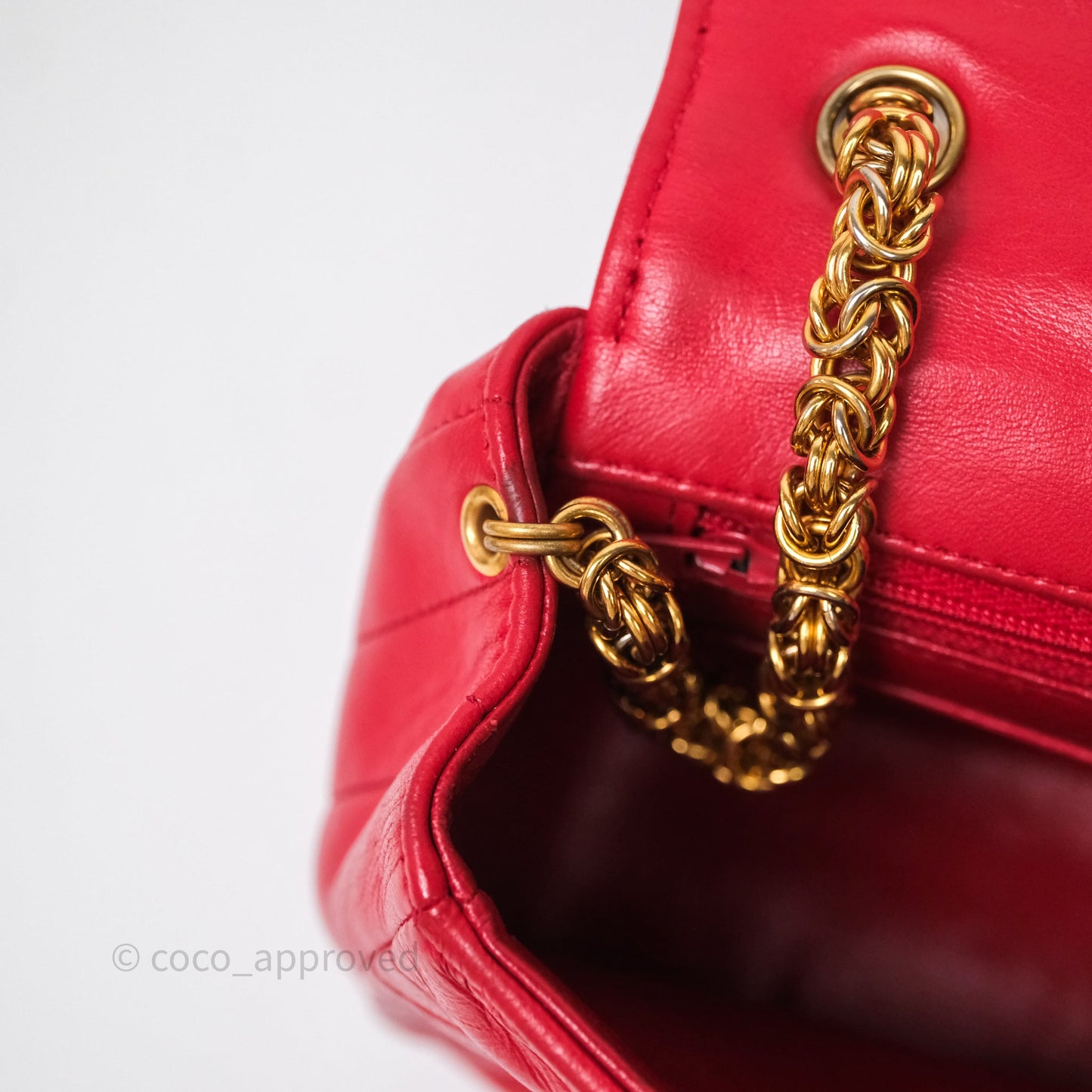Chanel Vintage Quilted Flap Bag Red Lambskin Gold Hardware