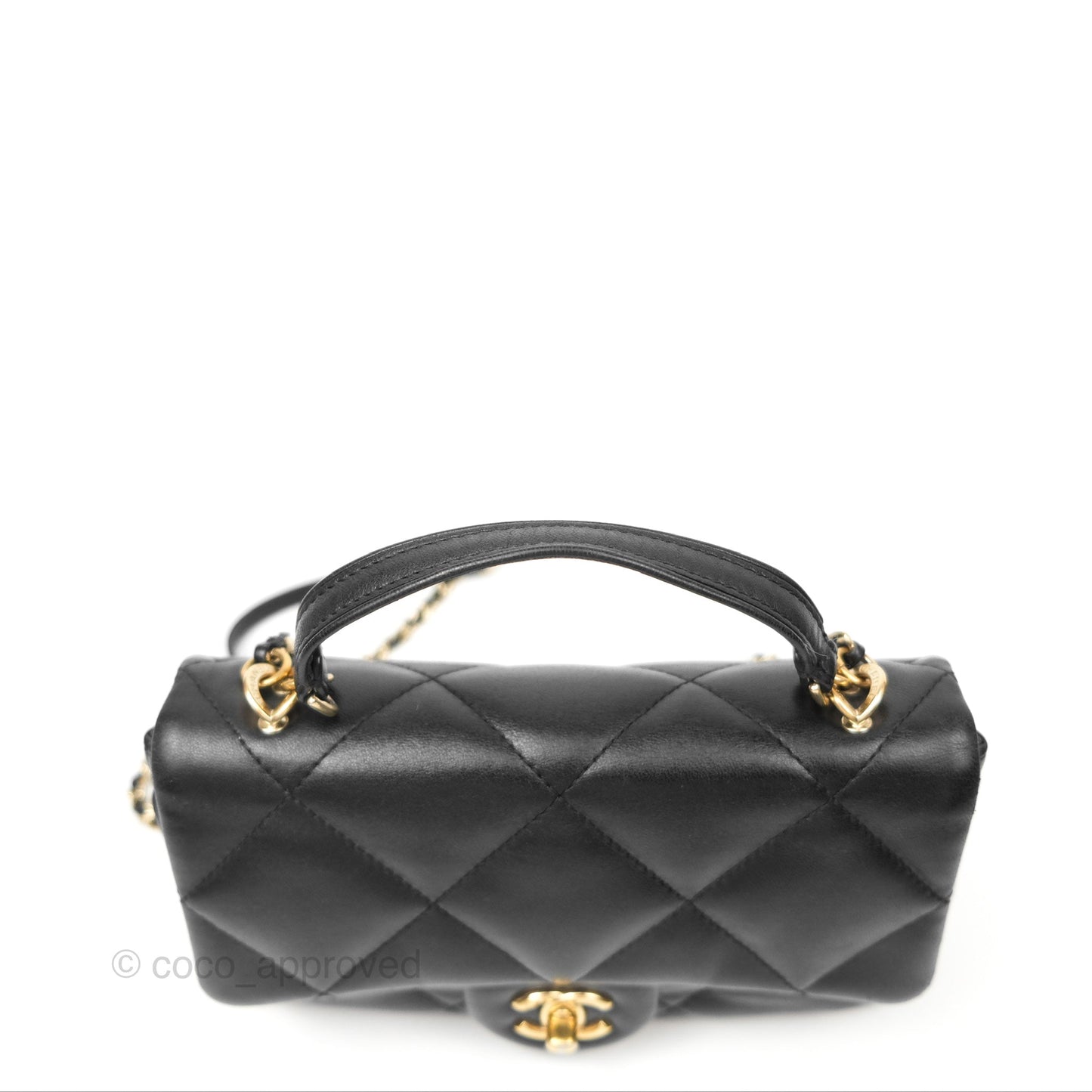 Chanel Small Coco Lady Quilted Flap Bag With Top Handle Black Calfskin Gold Hardware