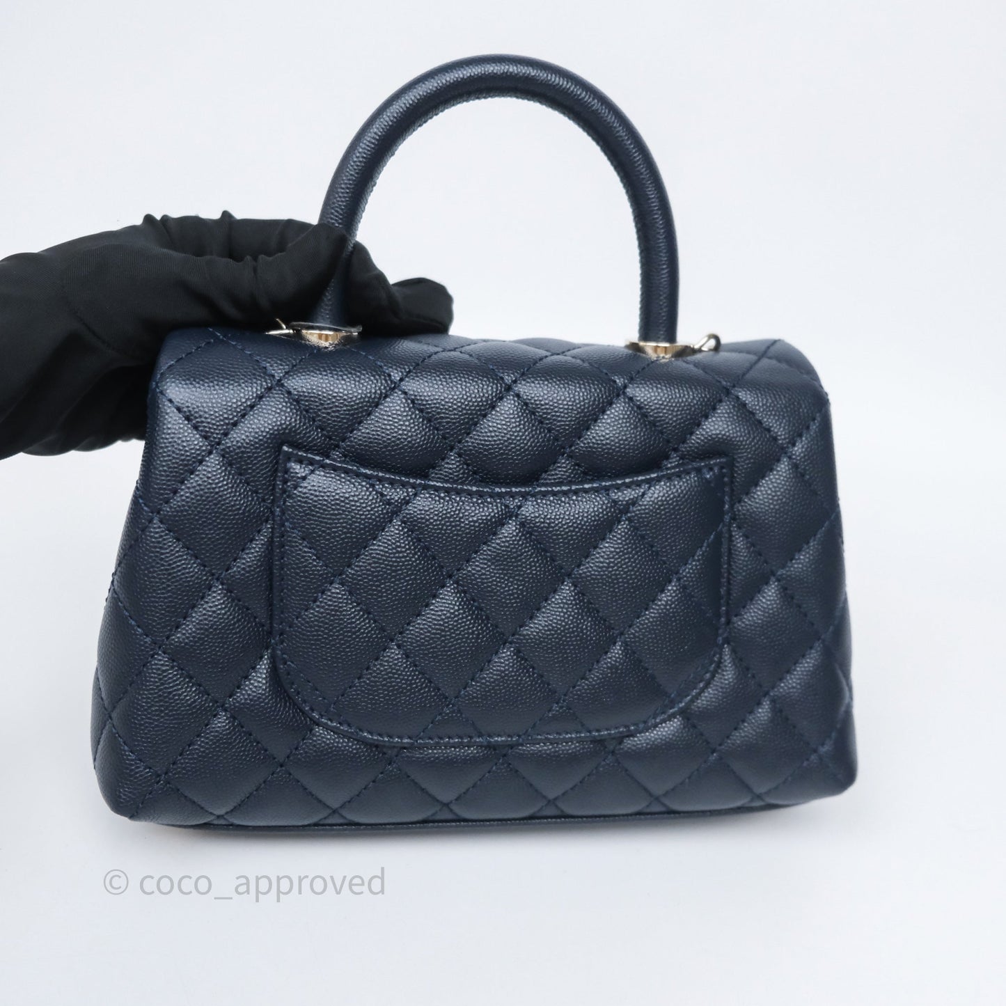 Chanel Small Coco Handle Navy Caviar Light Gold Hardware
