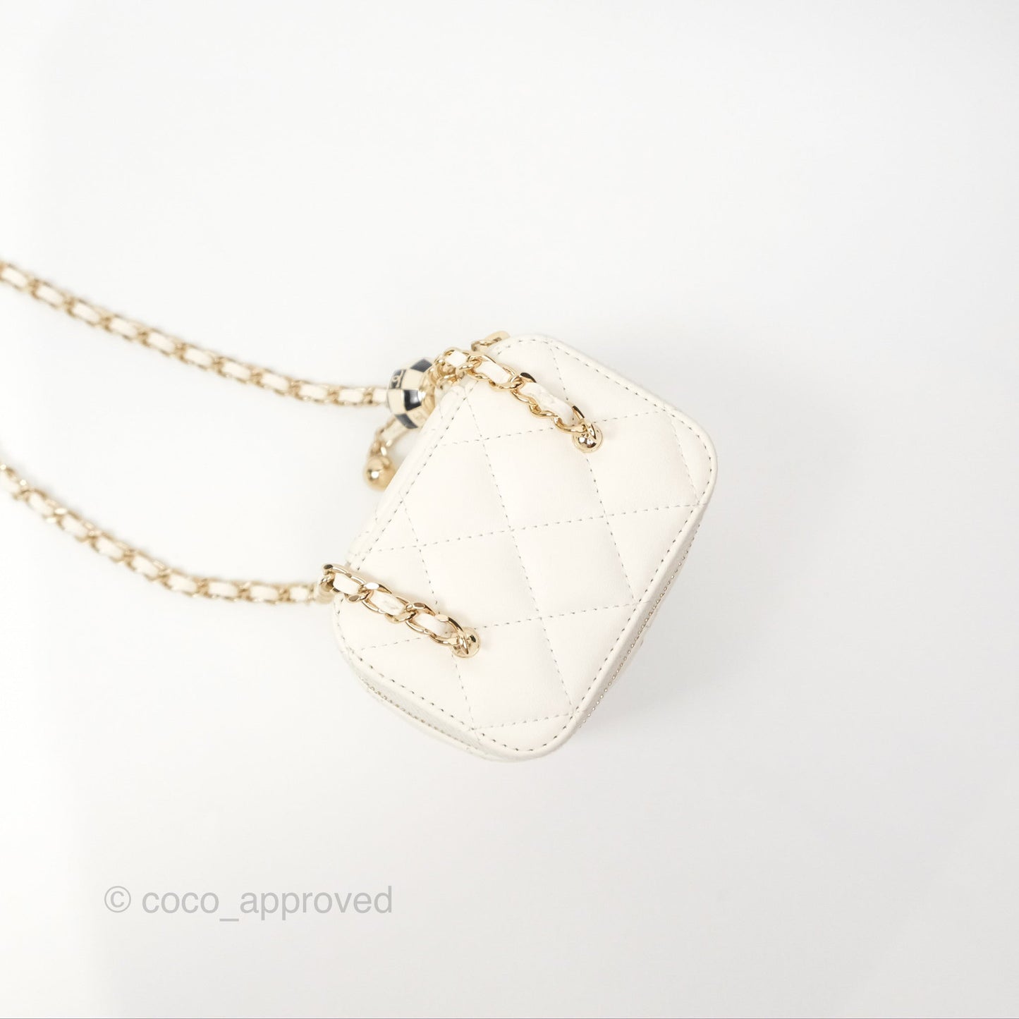 Chanel Mini Ball Crush Vanity With Chain White Lambskin Gold Hardware