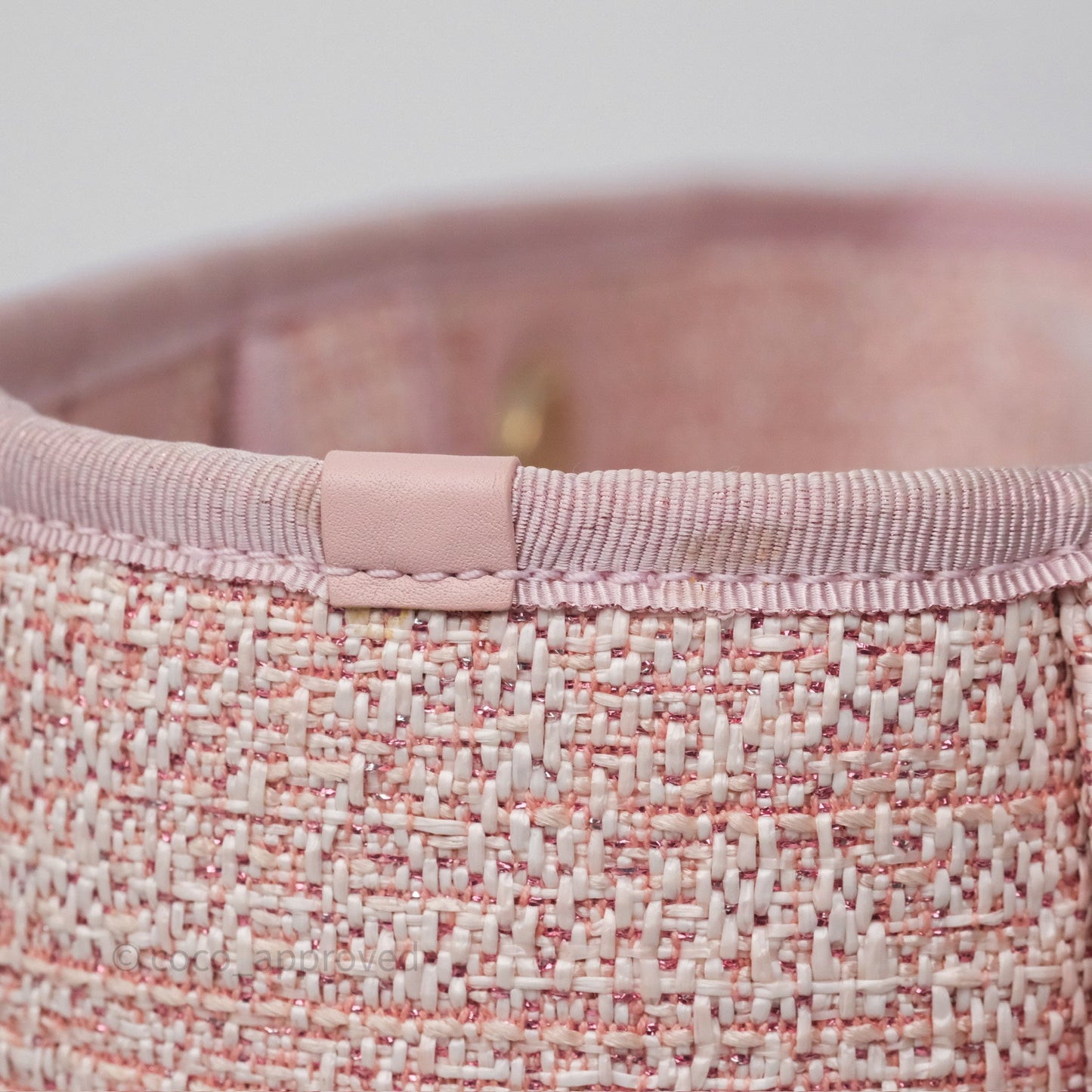 Chanel Medium Deauville Pink Glitter Raffia Gold Hardware