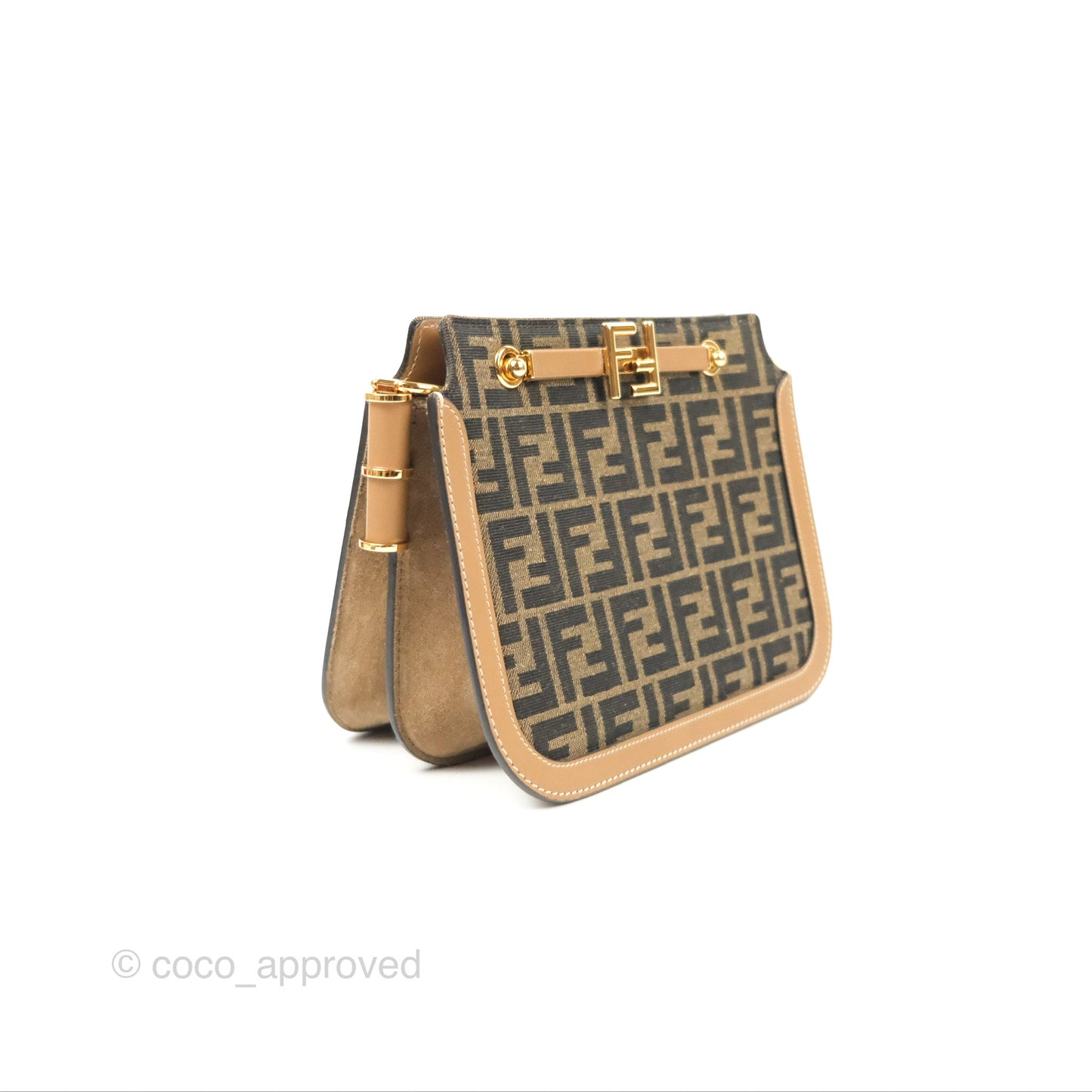 Fendi Touch Shoulder Bag FF Jacquard Brown Suede